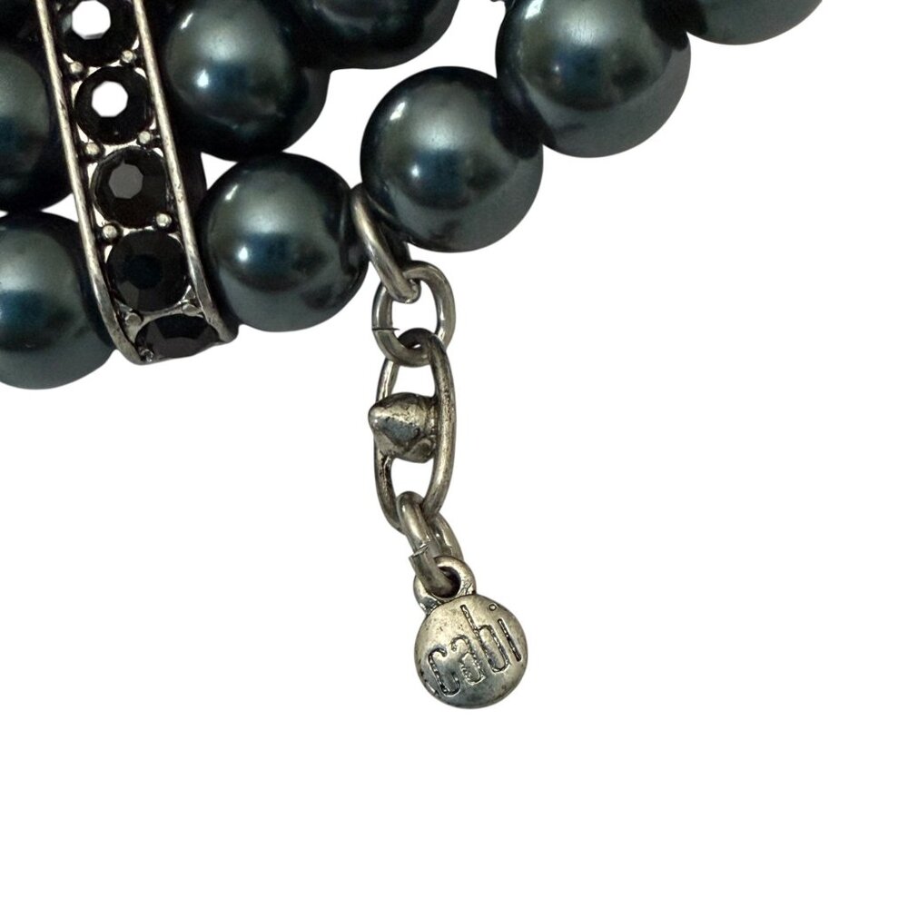Cabi Heritage Black Pearl Bracelet Silver Tone Rhinestone Blue Gray 5 Strand - Picture 9 of 11